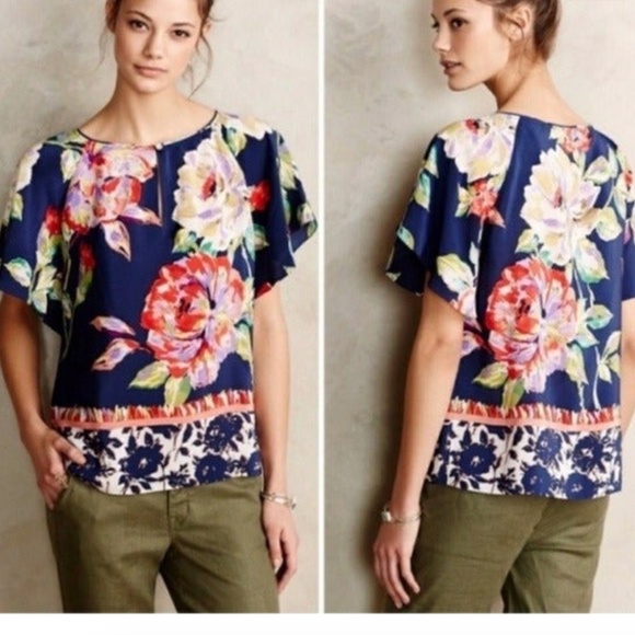 Anthropologie Tops - Anthropologie Maeve Silk Gardenia Blouse 0